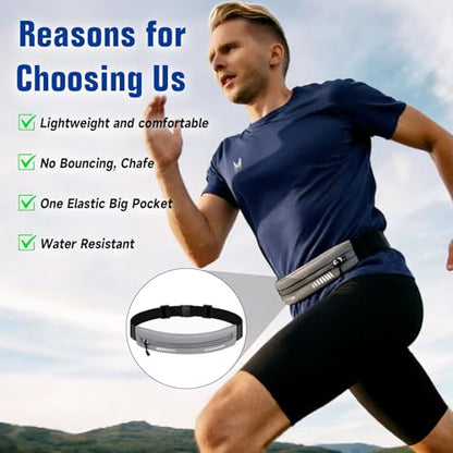 Running Belt Waist Pack for Men & Women, Ultra Slim Bounce-Free Running Waist Pouch, Water-Resistant Adjustable Fanny Pack with Reflective Design & Earphone Hole for Phone, Keys & Cards - Black - color: Black