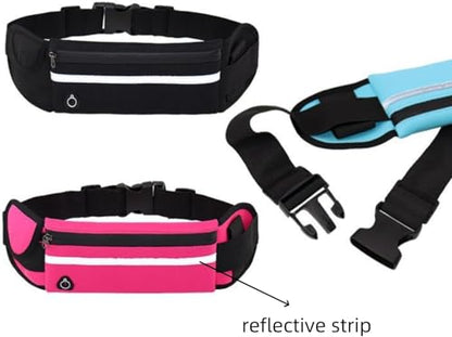 Men Women Running Belt Waist Pack Waterproof Jogging Waist Bag Adjustable Sports Workout Reflective Fanny Pack Runners Belt (RoseRed) - color: RoseRed