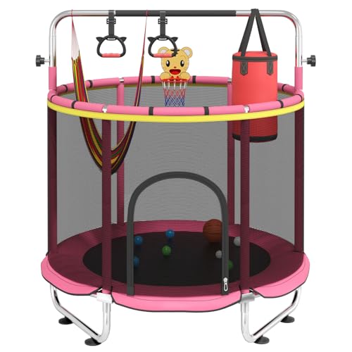 60" Trampoline for Kids with Enclosure Net, Toddler Trampolines Indoor - color: Rosered