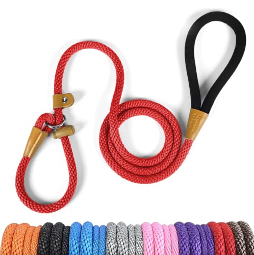 Dog Leash Slip Lead Braided Rope Pet Training Loop Leashes 5ft 6ft 8ft - color: Red