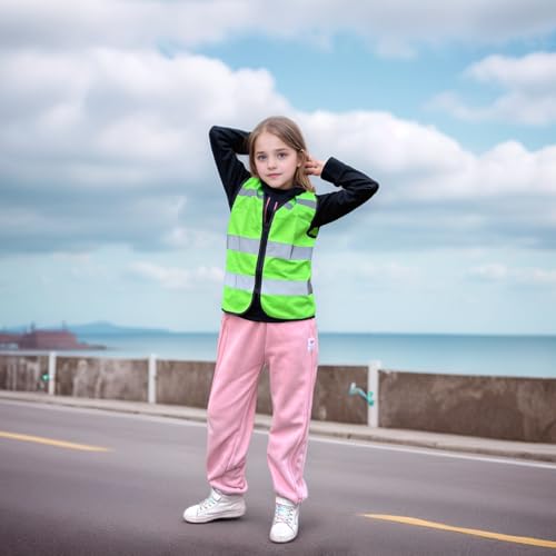 Green Kids Construction Vest, Hi Vis Toddler Safety Vest, S Zipper - color: Green, size: Small