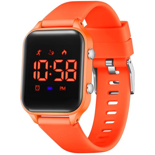 Kids Digital Watches for Boys Girls, Sports Watch with Fitness Tracker, Pedometer, Alarm Clocks, Stopwatch, No App Needed Waterproof Kids Watch, Gift for Teens Student Girls Boys Ages 5-14 - color: Orange