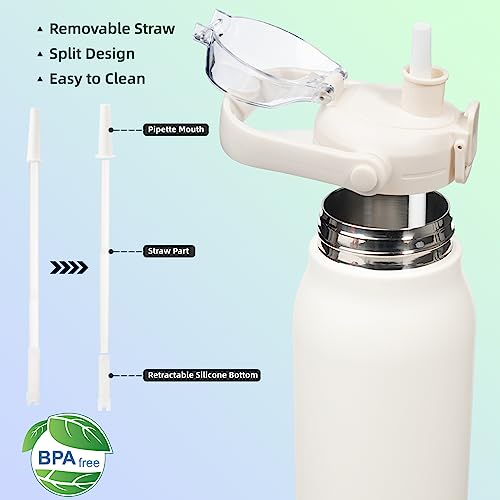 BJPKPK 45oz Insulated Water Bottle with Straw Lid, Stainless Steel Bottle - color: 45 ozWhite, size: 45 Ounces