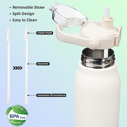BJPKPK 45oz Insulated Water Bottle with Straw Lid, Stainless Steel Bottle - color: 45 ozWhite, size: 45 Ounces