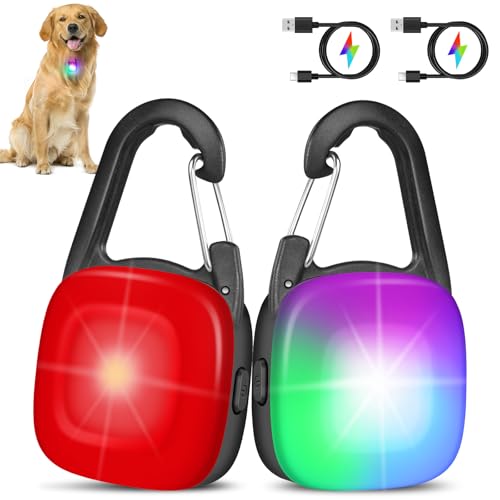 Dog Collar Light, 2 Pack Rechargeable Dog Light Clip On, 80LM Brightness 4 Color Modes Dogs Lights for Night Walking, Waterproof Pet Camping Essentials for Running, Cycling, Hiking (Black)
