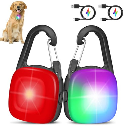 Dog Collar Light, 2 Pack Rechargeable Dog Light Clip On, 80LM Brightness 4 Color Modes Dogs Lights for Night Walking, Waterproof Pet Camping Essentials for Running, Cycling, Hiking (Black)