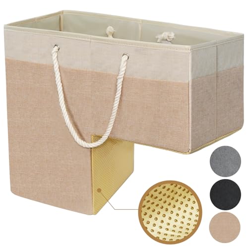 Stair Basket for Stairs with Handle, Staircase Baskets for Carpeted and Wooden Stairs,16" Step Storage Basket for Toys, Clothes, Books, Tools, with Hard Board, Anti-slip (1, Beige) - color: Beige
