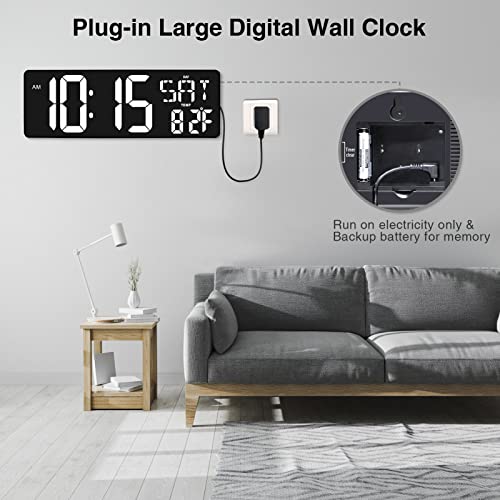 XREXS 17.2 Inch Large Digital Wall Clock with Remote Control - color: White