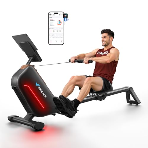 MERACH Rowing Machines for Home, Powerful Electromagnetic Row Machine with 51.2" Extended Rail, 16-Level Handle Resistance Adjustment Rower, 350 LBS Load Capacity, Ergonomic Comfort Seat, Easy Storage - style: R5 Electromagnetic
