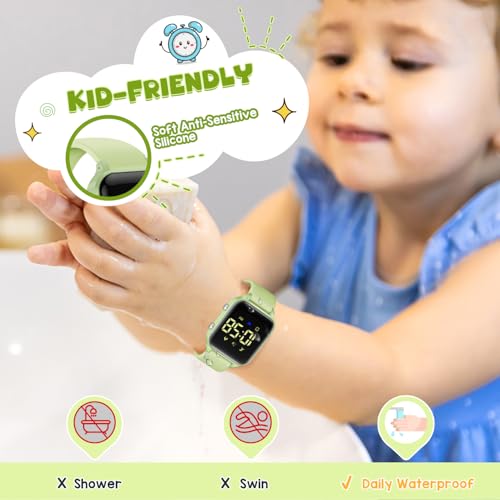 Kids Digital Watches for Boys Girls, Sports Watch with Fitness Tracker, Pedometer, Alarm Clocks, Stopwatch, No App Needed Waterproof Kids Watch, Gift for Teens Student Girls Boys Ages 5-14 - color: L6615E-GrayishGreen