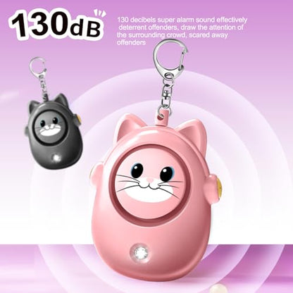 Personal Alarms Keychain, 130dB Loud Safety Siren, LED Light, Cute Cat Design Security Device for Women, Elderly, Children - color: Pink