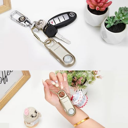 135dB Rechargeable Personal Safety Alarm Strobe Light Flashlight Keychain Siren for Women, Girls, College, School Students Emergency SOS Alerts Loud Sound Hiking Alarm Torchlight Bear Deterrent. Gold - color: Gold, style: Rechargeable & Built-in Flashligh