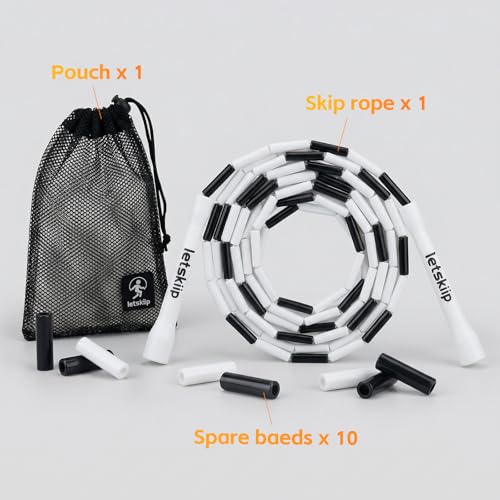 Classic Beaded Jump Rope, Adjustable Tangle-Free Set - color: White/Black