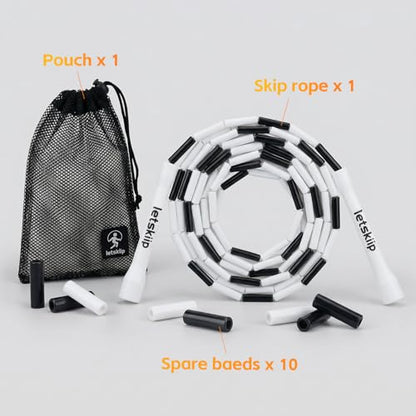Classic Beaded Jump Rope, Adjustable Tangle-Free Set - color: Black