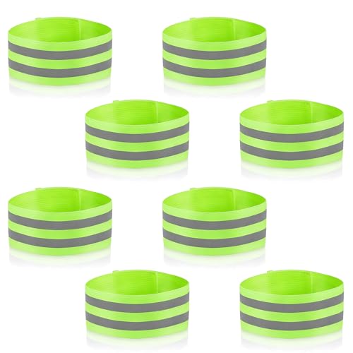 8PCS High Visibility Reflective Bands, Adjustable Elastic Safety Straps for Arm, Wrist, Ankle & Leg, Reflective Gear for Night Running, Walking, Cycling, Outdoor Nighttime Activities Men & Women