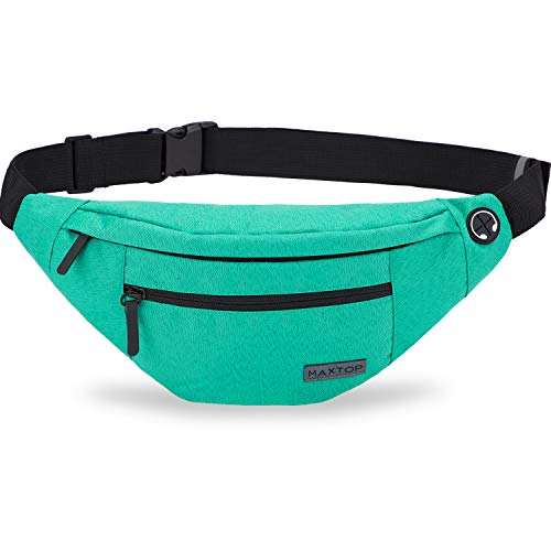 MAXTOP Large Green Crossbody Fanny Pack Belt Bag for Women Men Passport Bag - color: Blackish Green