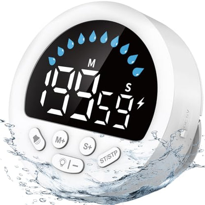 Waterproof Shower Timer for Bathroom Kitchen with Countdown Count-up, White