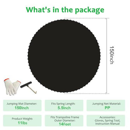 Replacement Trampoline Mat，Heavy-Duty, UV-Resistant & Durable Bounce Pad for 12/14/15ft Round Trampolines - Perfect for Safe & Fun Jumping - size: 14FT|150" Diam|72 V-Rings|Fits 5.5" SpringsLength