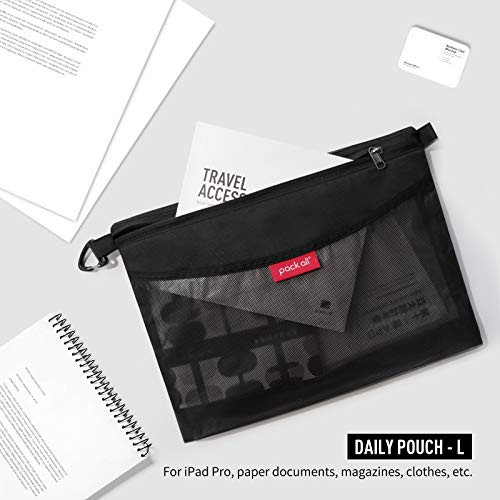 pack all 3 Pcs Water-Resistant Zipper Pouch, Mesh Zipper Bag - color: Black, size: Set