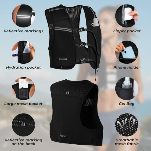 Running Vest for Women & Men with 500ML Soft Flask | Hydration Vest - color: Black, size: M/L (1 Soft Flask)