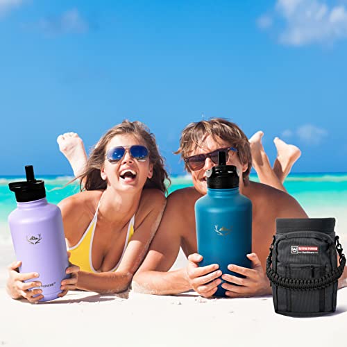 NATURE PIONEOR 64 oz Insulated Water Bottle with Carrier Bag & 3 Lids - color: Malachite Blue, size: 64 Ounces