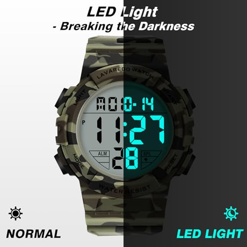 Mens Digital Watch, Sport Military Watch for Men, LED Large Face - color: 09-Army