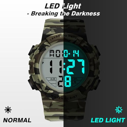 Mens Digital Watch, Sport Military Watch for Men, LED Large Face - color: 09-Army