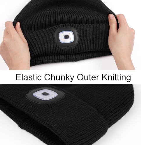 MELASA Winter Fleece Lined Beanie with The Light, Warm Gifts for Men Dad - color: Mineral Blue