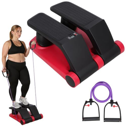 Air Stepper with Resistance Bands, Adjustable Mini Stair Climber for Home Cardio Workout, LCD Monitor, Non-Slip Pedals, Compact Space Saving Design, 300lbs Capacity