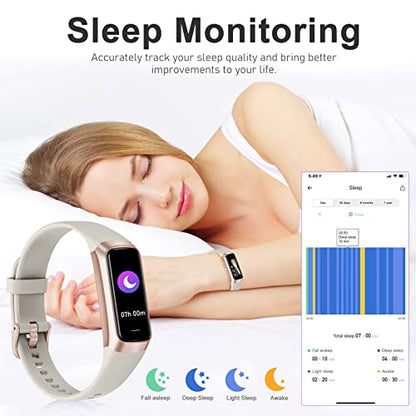 Zeacool Fitness Tracker with 24/7 Heart Rate, Blood Oxygen Blood Pressure Sleep Monitor, Activity Trackers 5 ATM Waterproof,Step Calorie Counter Pedometer Health Smart Watch for Women Men - color: Beige