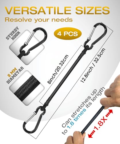 4 Pack 12 in Bungee Cords with Carabiner Hooks - size: 12" Bungee Cords with Hooks