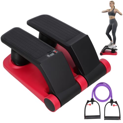 Air Resistance Stepper with Resistance Bands, Stepper Climber Fitness Machine, 5-Level Adjustable Mini Stair Climber for Home Cardio,with LCD Monitor, Non-Slip Pedals