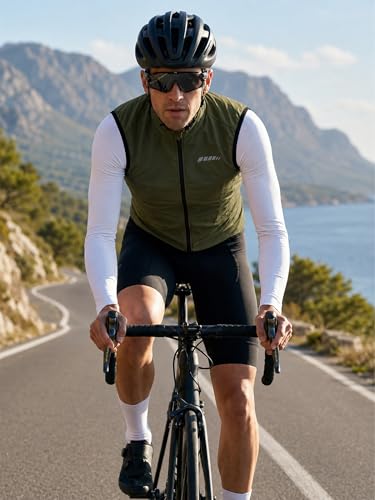 qualidyne Men's Windproof Cycling Vest, Full-Zip Sleeveless Bike Gilet - color: Army Green, size: Medium