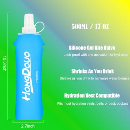 Flexible Running Bottles - Two Pack: 500ml/17oz, Foldable, BPA/PVC Free Soft Flask for Hydration Vests and Running Packs,Collapsible Leak-proof Pocket Bottle for Jogging, Hiking, Cycling, Climbing - color: Light Blue