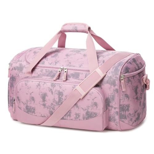Uarition Gym Bag for Men & Women - 50L Duffle Bag for Travel, Pink Tie-Dye - color: Dusty Pink Tie-Dye
