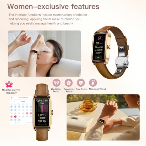 Elegant Smart Watch for Women AMOLED Fitness Tracker with Leather Band - color: Midnight Black Velvet