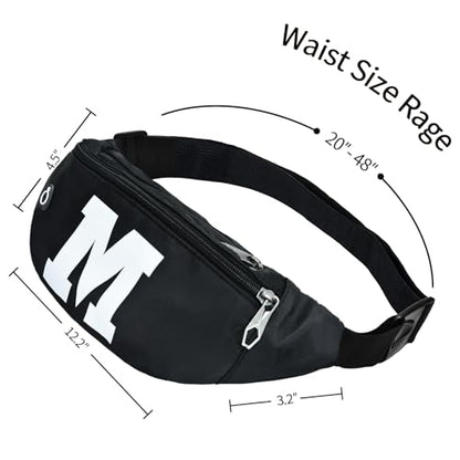 Fanny Packs for Men and Women Water-Repellent Sports Waist Pack Bag - color: 1pack-Black Letter M