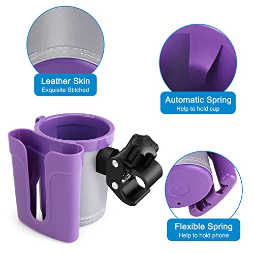 Accmor Stroller Cup Holder with Phone Keys Holder, 3-in-1 Universal Cup Holder, Drinks Bottle Holder for Stroller, Bike, Wheelchair, Walker, Scooter - color: Grey Purple