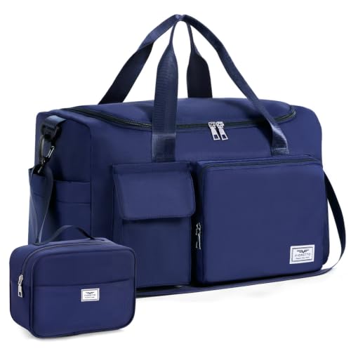 FIORETTO Women's Gym Duffle Bag with Shoes Compartment, 30L Capacity, Ideal for Travel, Gym, Sports, Duffel, Weekender - color: Navy Blue, style: Gym Bag With Toiletry Bag