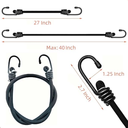 27Inch Bungee Cords Heavy Duty Outdoor by Garloy,Black Bungee Cords Onboth Ends with Hooks,Durable Rubber Canopy Ties Ideal for Tarps Tents Wire Racks and Other Camping Accessories (5Pack, 6MM)