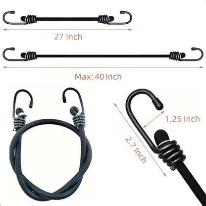 27Inch Bungee Cords Heavy Duty Outdoor by Garloy,Black Bungee Cords Onboth Ends with Hooks,Durable Rubber Canopy Ties Ideal for Tarps Tents Wire Racks and Other Camping Accessories (5Pack, 6MM)