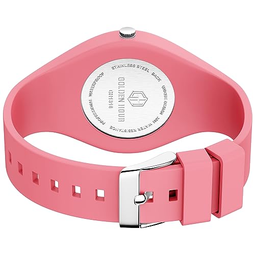GOLDEN HOUR Waterproof Sports Analog Unisex Watches for Nurse Medical Professionals, Students - Military Time Glowing Easy to Read Dial, Jelly Silicone Strap - color: pink/pink