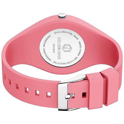 GOLDEN HOUR Waterproof Sports Analog Unisex Watches for Nurse Medical Professionals, Students - Military Time Glowing Easy to Read Dial, Jelly Silicone Strap - color: pink/pink