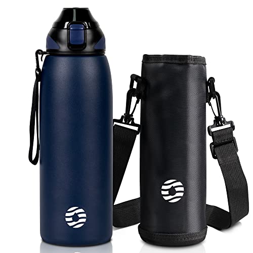 Fjbottle Water Bottle,34oz Stainless Steel Sports Insulated Water Bottle Double Wall Vacuum Leak Proof BPA Free Drinks Flask with Bottle Sleeve,Keep Hot or Cold Ice Drinks Bottle For Home,Outdoor,Gym - color: Blue, size: 34 Ounces