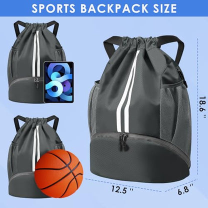 BROTOU Soccer Bags, Football Backpack, Volleyball Bag, Drawstring Backpack - color: Dark Gray