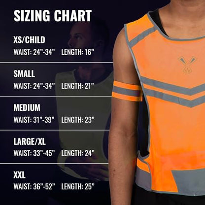 Reflective Running Vest with Pocket & 2 Bands, High-Visibility - color: Orange, size: Small