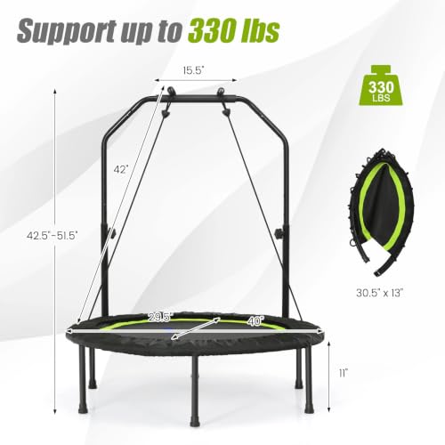 Goplus 40” Folding Fitness Trampoline w/ 2 Resistance Bands - color: Green