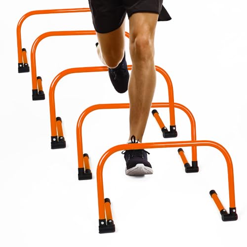 Body Sport Adjustable Athletic Speed Training Hurdles, Jumping & Speed Training Fitness Equipment, Hurdles for Track & Field, Basketball, Soccer & More, Set of 5 - color: Orange
