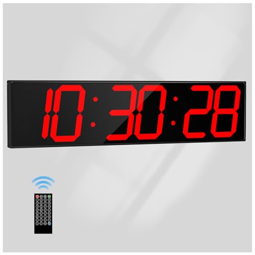 CHKOSDA Digital Wall Clock with Large Display, 28.4‘’LED 6-Digit Large Clock with Adjustable Brightness, Multifunction Digital Timer with Countdown and Stopwatch(Red) - color: Red