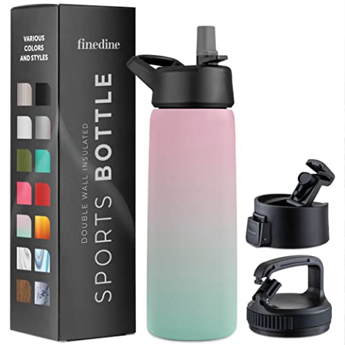 FineDine Insulated Water Bottle with Straw, 25 Oz, Dreamy Pink-Green - color: Dreamy Pink-Green, size: 25 Ounces